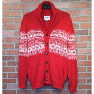 Old Navy Mens Red Fair Isle Cardigan Sweater Size L Holiday Grandpa
